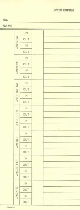 time card form number k 1400 2 compatible with all standard front load time stamp clocks from amano acroprint compumatic icon lathem simplex - Bi Weekly Time Cards time card form number k 1400 2 compatible with all standard front load time stamp clocks from amano acroprint compumatic icon lathem simplex - Bi Weekly Time Cards